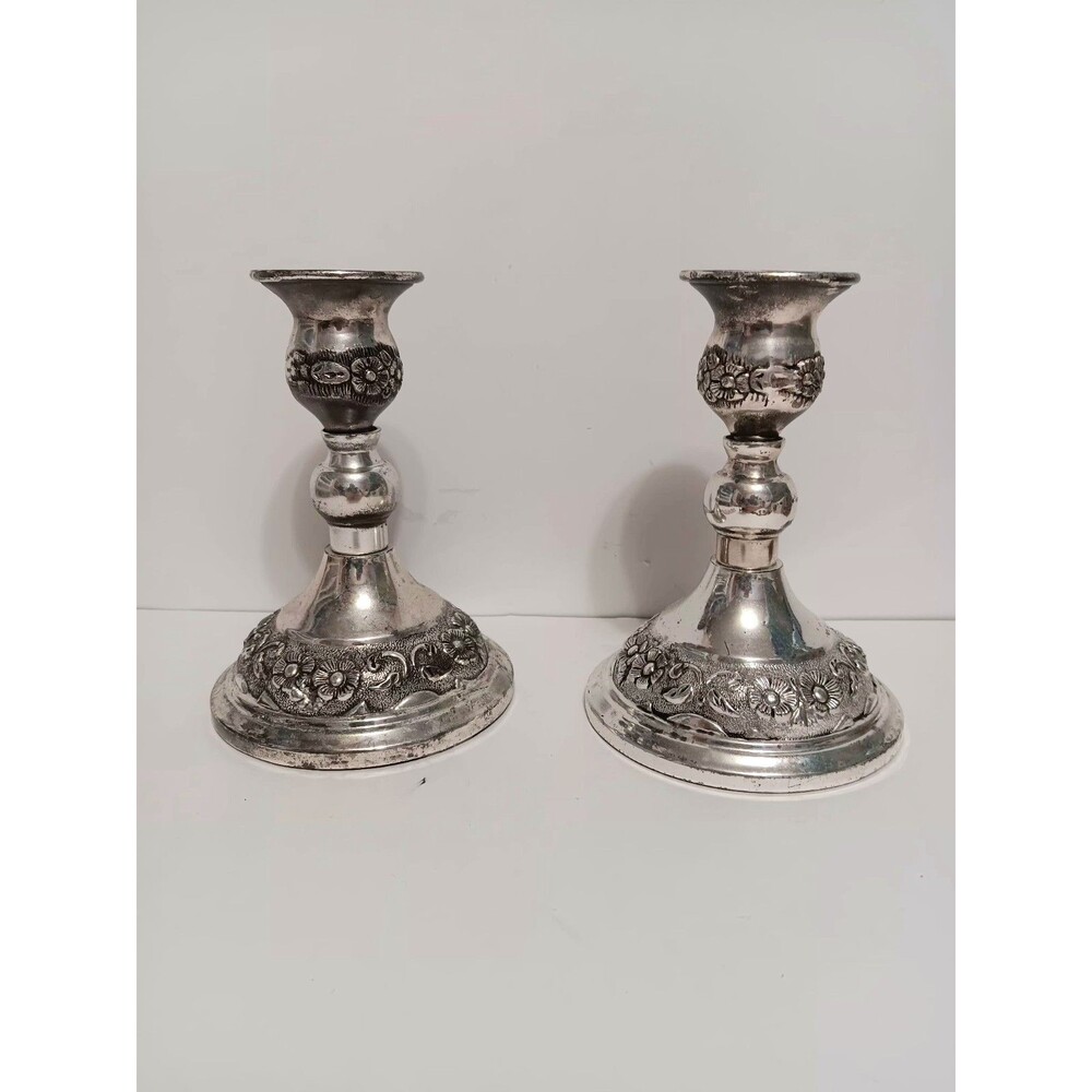 Godinger Silver Art Co Pair Of Candle Stick Holders Silver TONED 5.5"